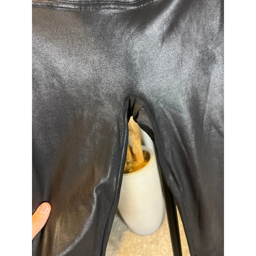 Spanx Faux Leather Leggings Very Black High Rise Shaping Slimming Pants Womens S